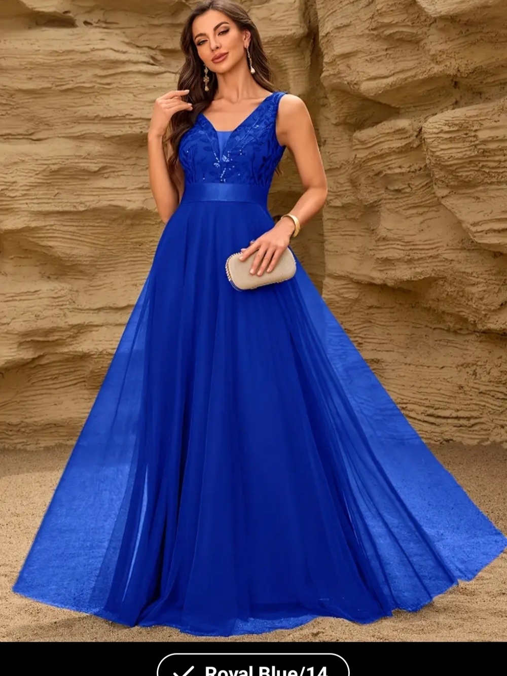 Elegant Royal Blue V-Neck Evening Gown